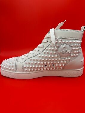 Christian Louboutin Louis Flat Calf Spikes High Top Sneaker White/W Box EU 41